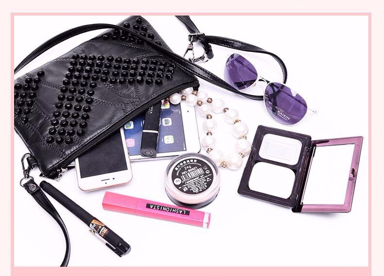Fashion Genuine Leather Women Bag Messenger Bags Rivet Shoulder Bag Clutch High Quality Crossbody Bags Female Purse Bolsas