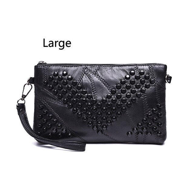 Fashion Genuine Leather Women Bag Messenger Bags Rivet Shoulder Bag Clutch High Quality Crossbody Bags Female Purse Bolsas