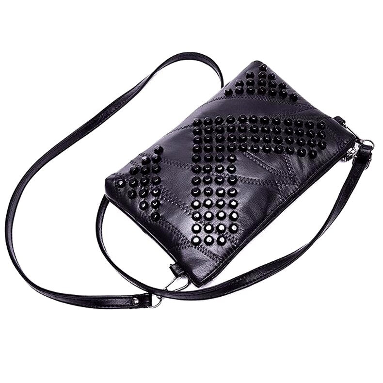Fashion Genuine Leather Women Bag Messenger Bags Rivet Shoulder Bag Clutch High Quality Crossbody Bags Female Purse Bolsas