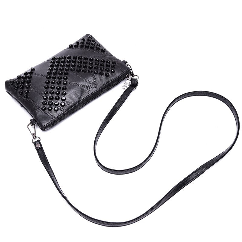 Fashion Genuine Leather Women Bag Messenger Bags Rivet Shoulder Bag Clutch High Quality Crossbody Bags Female Purse Bolsas