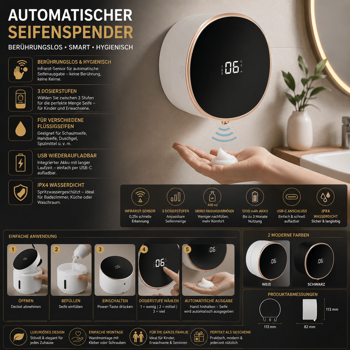 Hygienischer Automatischer Seifenspender mit Infrarot-Sensor – Berührungslos & Umweltfreundlich {{ DaniFest }}
