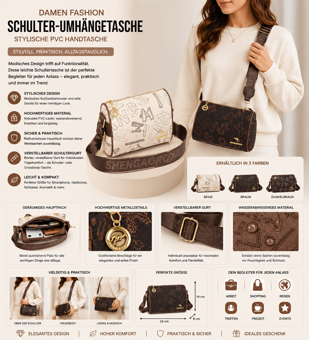 Stylische Damen Schulter-Umhängetasche aus hochwertigem PVC – Dein perfekter Begleiter für jeden Tag {{ DaniFest }}