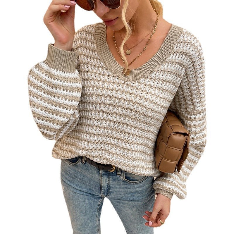 Damen V-Ausschnitt Pullover Gestreift {{ DaniFest }}