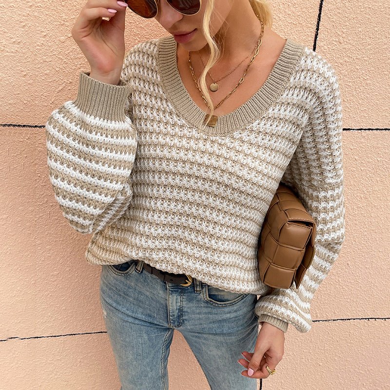 Damen V-Ausschnitt Pullover Gestreift {{ DaniFest }}