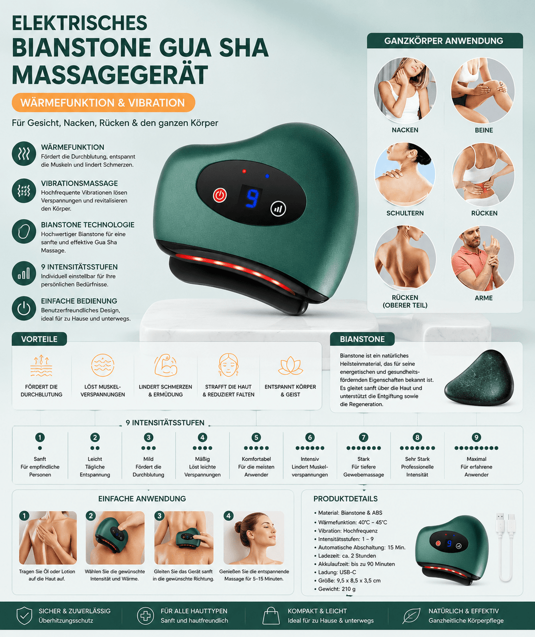 Gua Sha Stein Massagegerät: Elektrisch mit Wärme & Vibration {{ DaniFest }}
