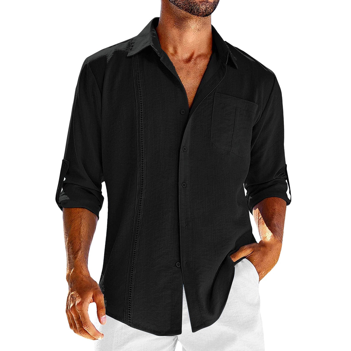 Herren Langarm Hemd Polo-Kragen – Elegantes Freizeithemd mit praktischer Brusttasche {{ DaniFest }}