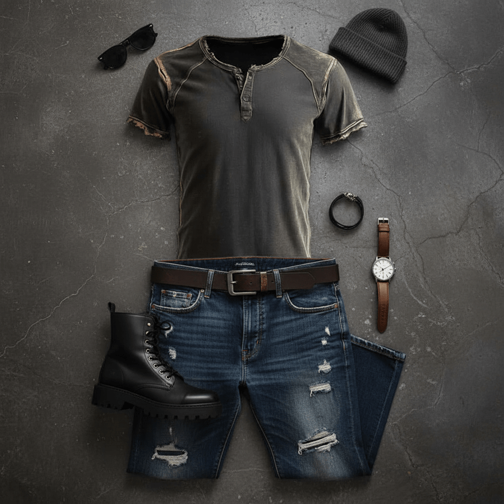 Herren Vintage T-Shirt Distressed – Raw Edge Streetwear Shirt im Used Look {{ DaniFest }}