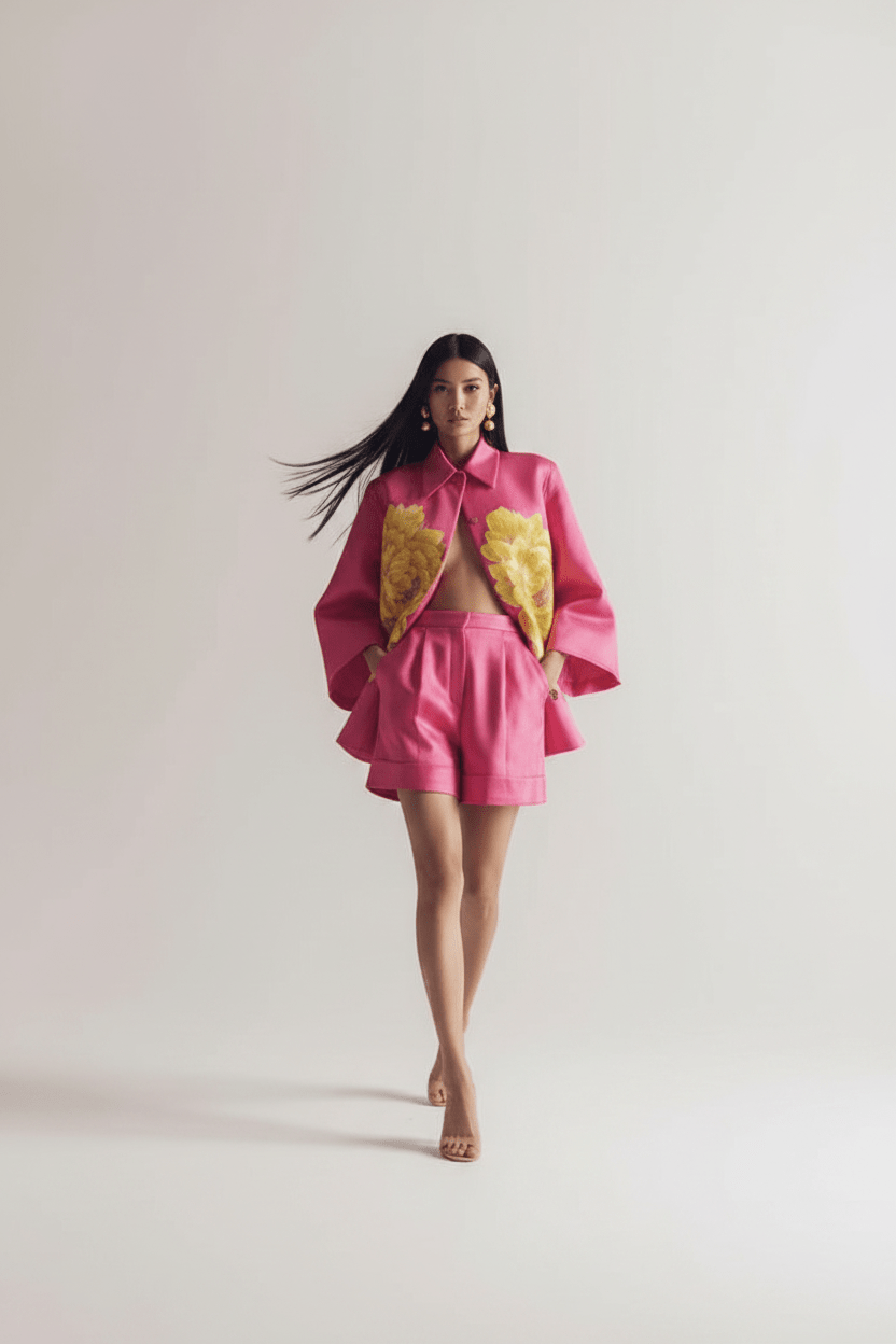 Luxus Satin Jacke & Shorts Set – Florales Print Design {{ DaniFest }}