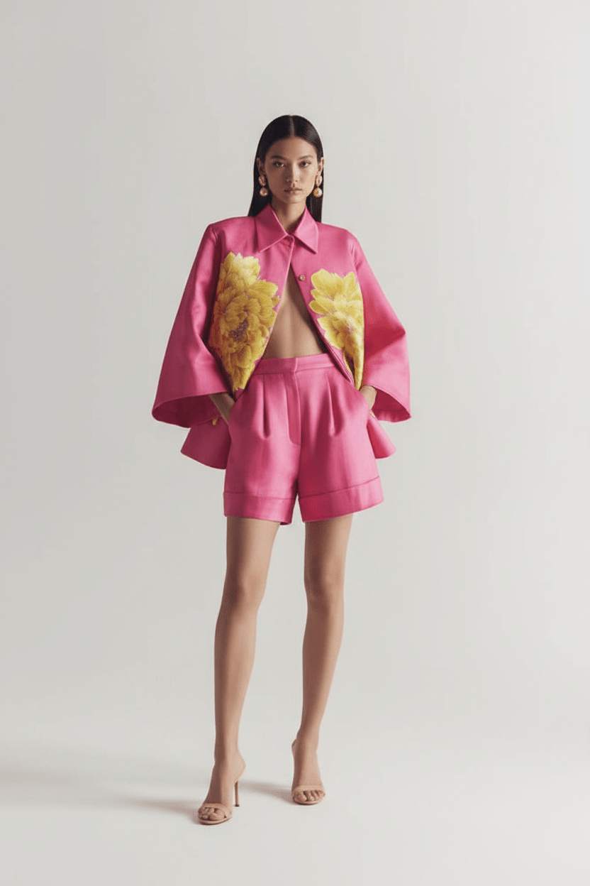 Luxus Satin Jacke & Shorts Set – Florales Print Design {{ DaniFest }}