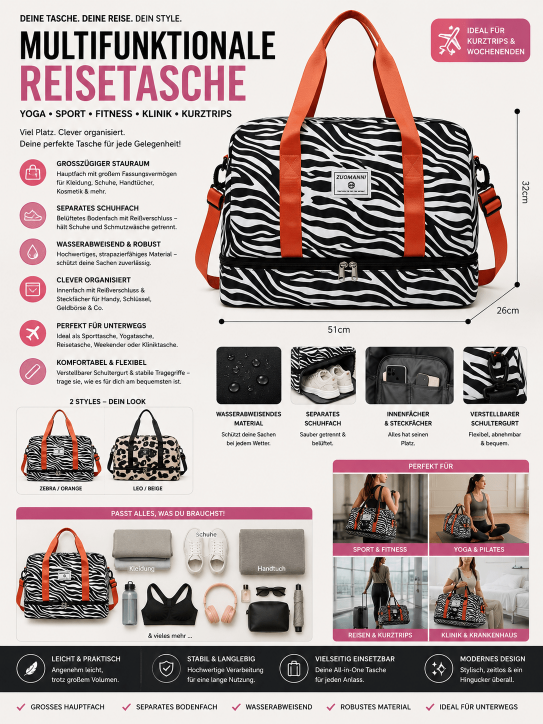 Multifunktionale Reisetasche für Reisen, Sport & Yoga –bag for travel {{ DaniFest }}