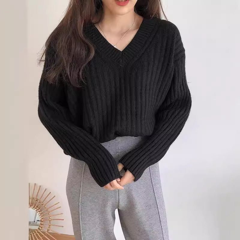 Retro V-Ausschnitt Damen-Pullover