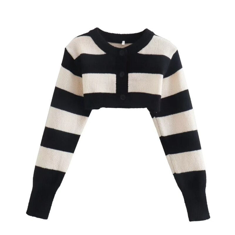 Damen Strickjacke kurz gestreift