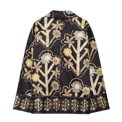 Casual floral printed shirt+pants set for women