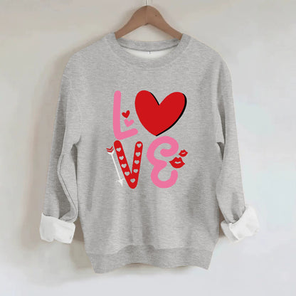 Love pattern printed round neck fleece hoodie