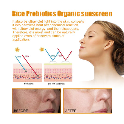 Probiotic Rice Organic Protective Cream, Face Body Non-greasy Outdoor UV Protection Cream