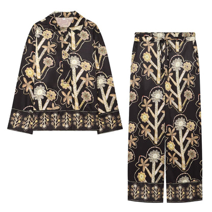Casual floral printed shirt+pants set for women