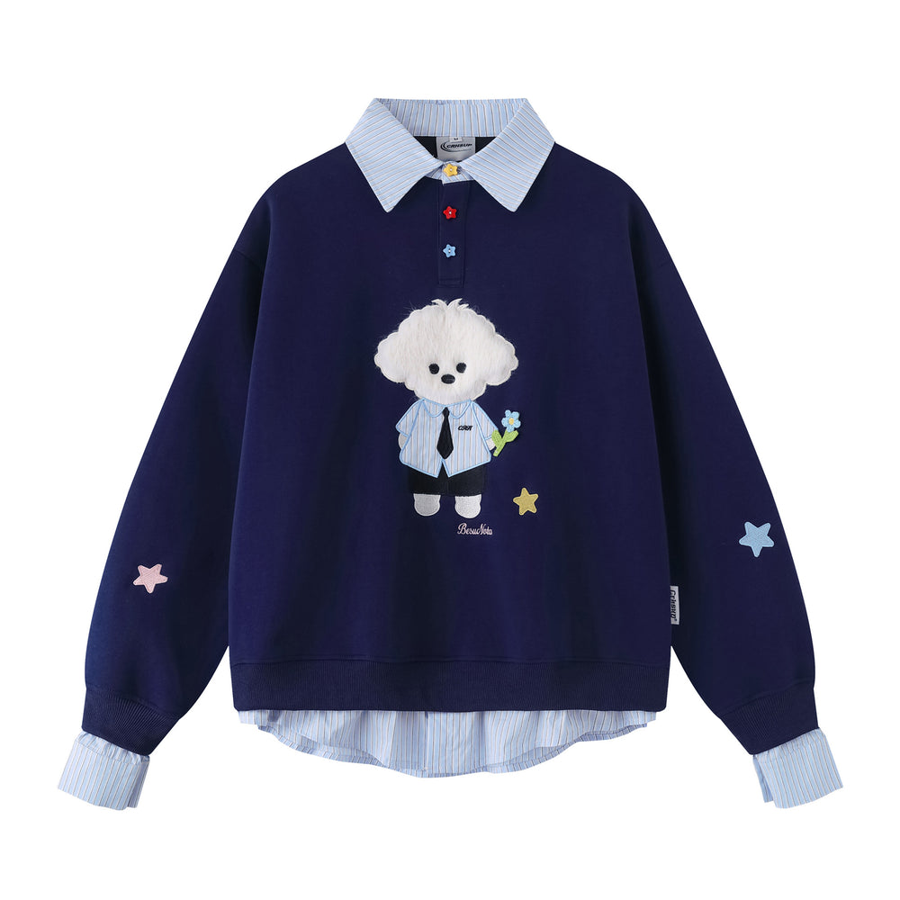 Damen-Sweatshirt mit Polokragen und Hundemotiv