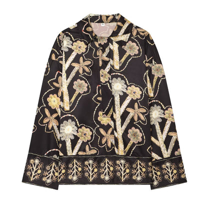 Casual floral printed shirt+pants set for women