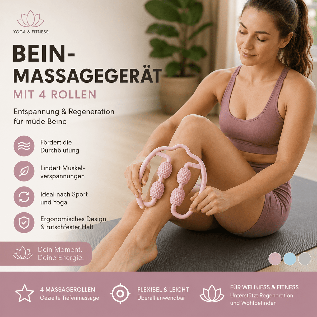 Beinmassage-Rollgerät – 4-Rollen Massagegerät gegen Cellulite, zur Muskelregeneration und Körperformung {{ DaniFest }}