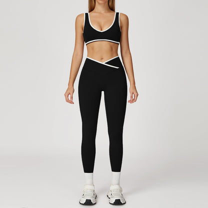 Cross High Waist Sport-Anzug für Damen – Farbkontrast, Rückenfrei, Figurbetonter Yoga-Anzug {{ DaniFest }}