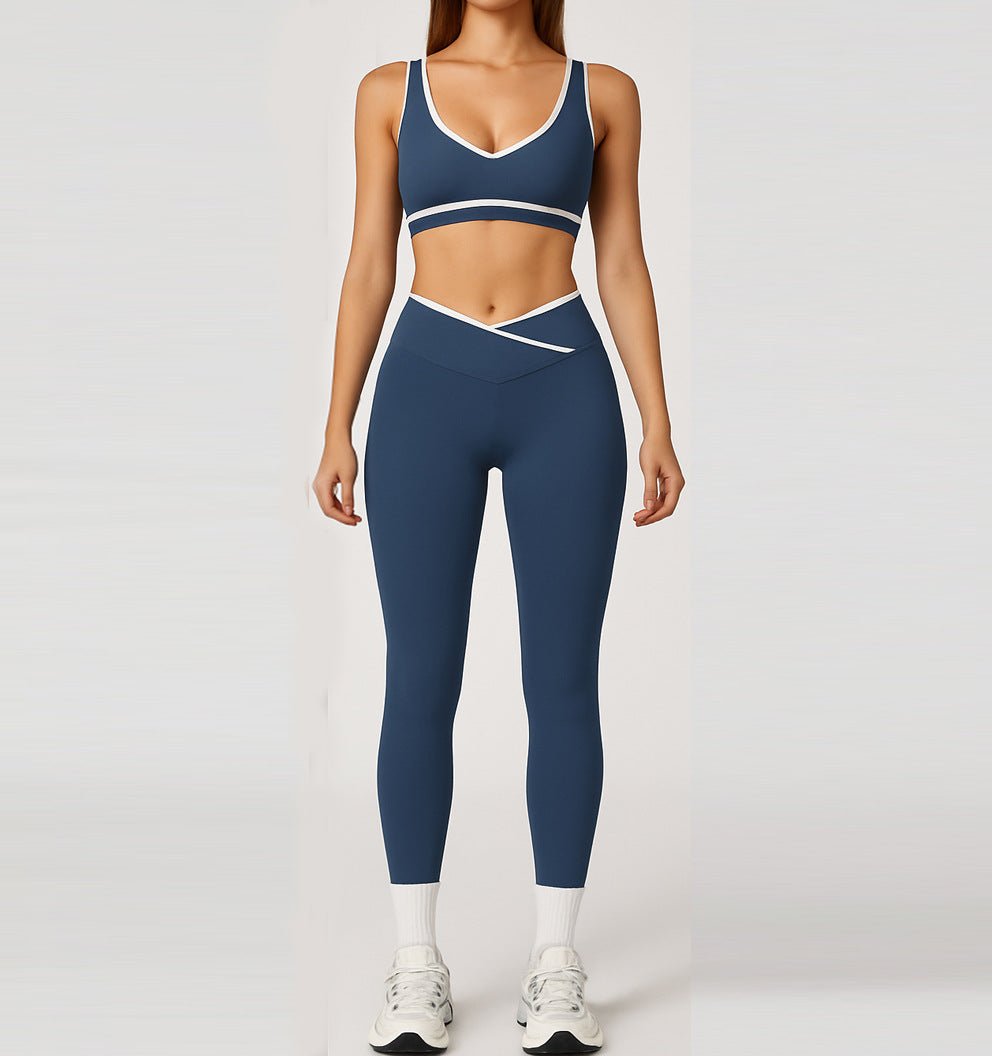 Cross High Waist Sport-Anzug für Damen – Farbkontrast, Rückenfrei, Figurbetonter Yoga-Anzug {{ DaniFest }}