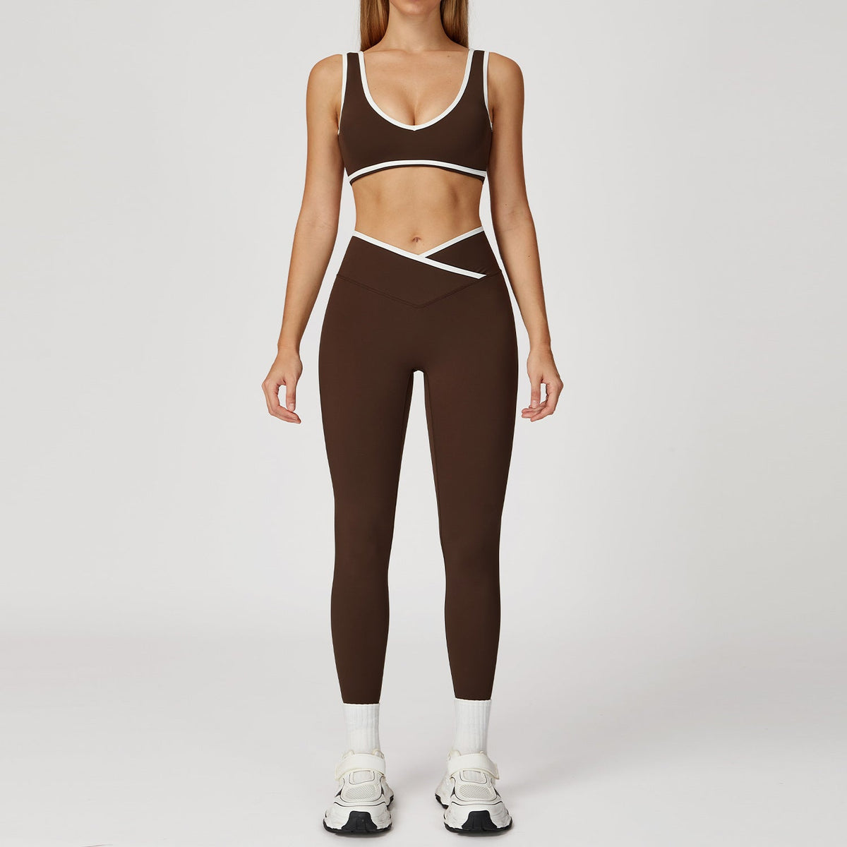 Cross High Waist Sport-Anzug für Damen – Farbkontrast, Rückenfrei, Figurbetonter Yoga-Anzug {{ DaniFest }}