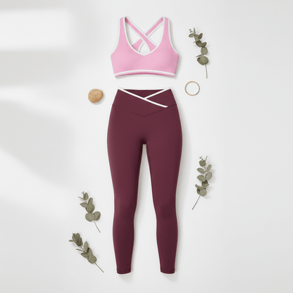 Cross High Waist Sport-Anzug für Damen – Farbkontrast, Rückenfrei, Figurbetonter Yoga-Anzug {{ DaniFest }}