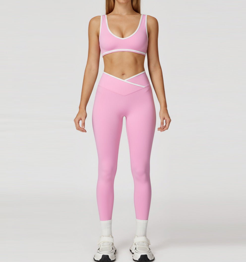 Cross High Waist Sport-Anzug für Damen – Farbkontrast, Rückenfrei, Figurbetonter Yoga-Anzug {{ DaniFest }}