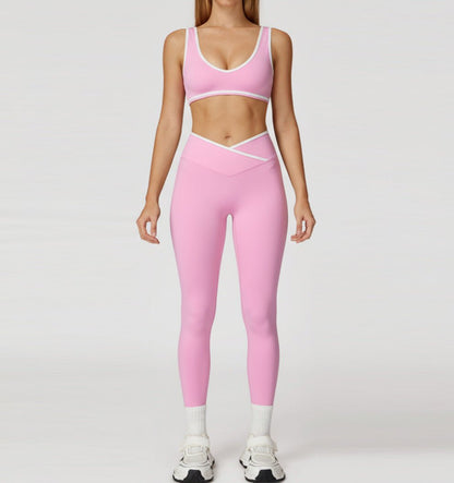 Cross High Waist Sport-Anzug für Damen – Farbkontrast, Rückenfrei, Figurbetonter Yoga-Anzug {{ DaniFest }}