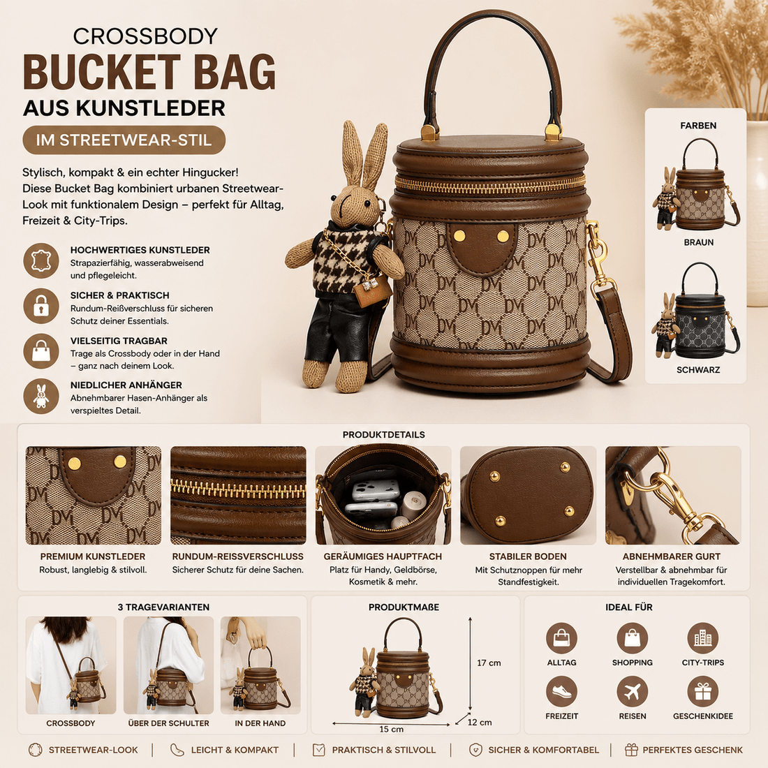 Crossbody Bucket Bag Kunstleder – Dein perfekter Begleiter für den urbanen Streetwear-Look {{ DaniFest }}