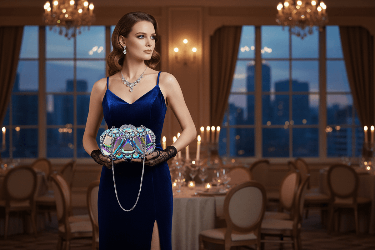 Damen Abendtasche Clutch – Luxuriöse Tropfenform mit Glassteinen, Elegante Handtasche für Events {{ DaniFest }}