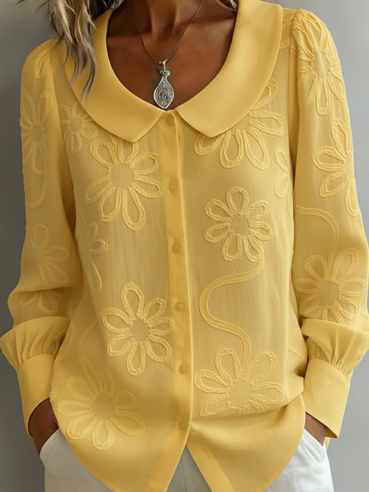 Damen Bluse mit Stickerei – Langarm Puppenkragen Shirt {{ DaniFest }}