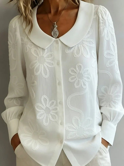 Damen Bluse mit Stickerei – Langarm Puppenkragen Shirt {{ DaniFest }}