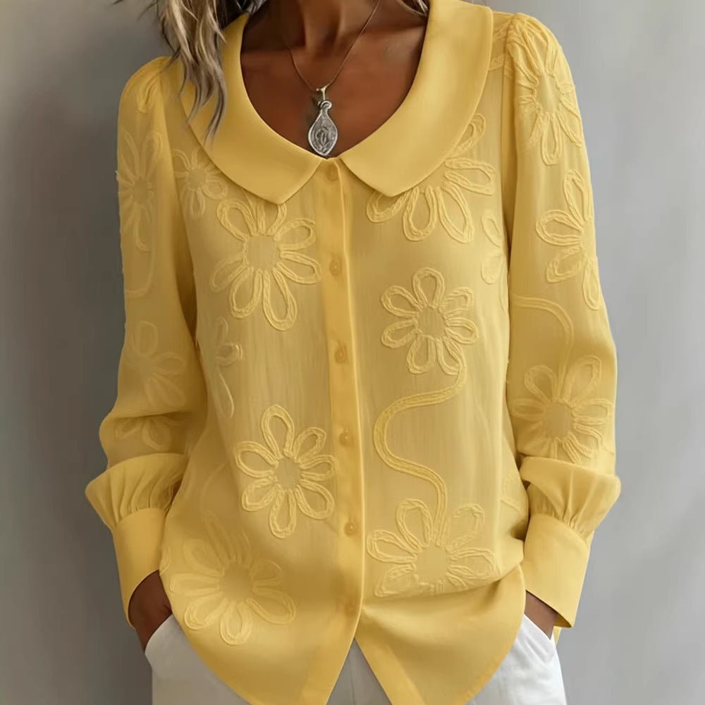 Damen Bluse mit Stickerei – Langarm Puppenkragen Shirt {{ DaniFest }}