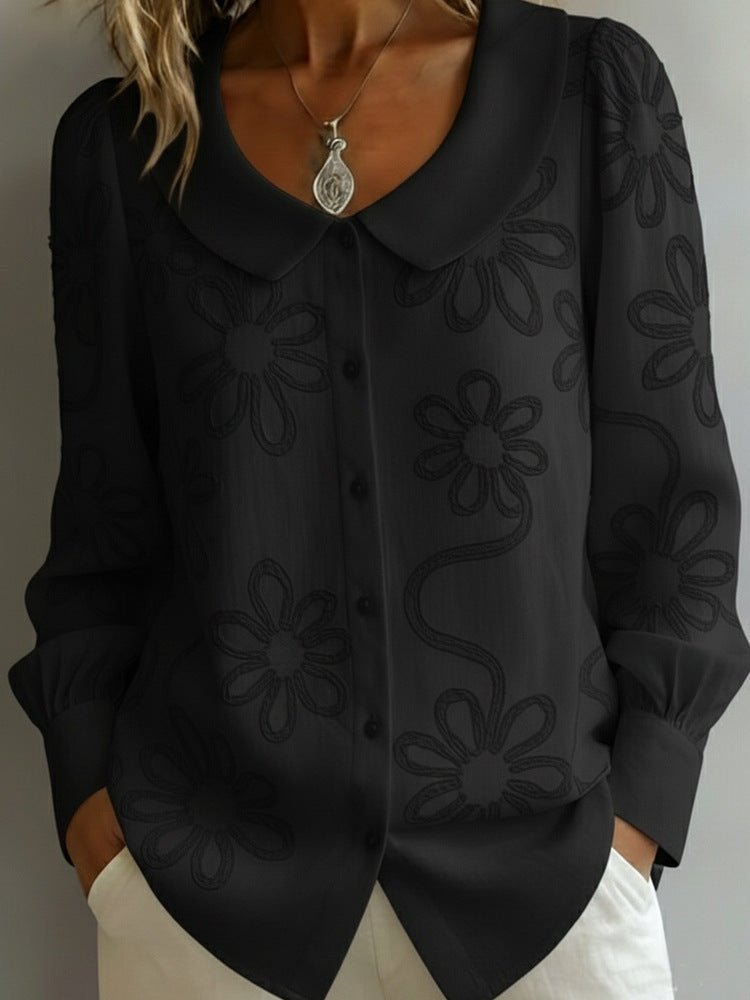 Damen Bluse mit Stickerei – Langarm Puppenkragen Shirt {{ DaniFest }}