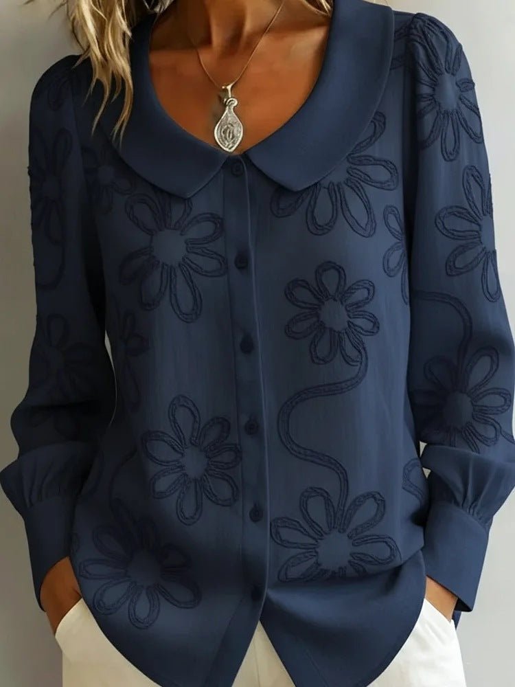 Damen Bluse mit Stickerei – Langarm Puppenkragen Shirt {{ DaniFest }}