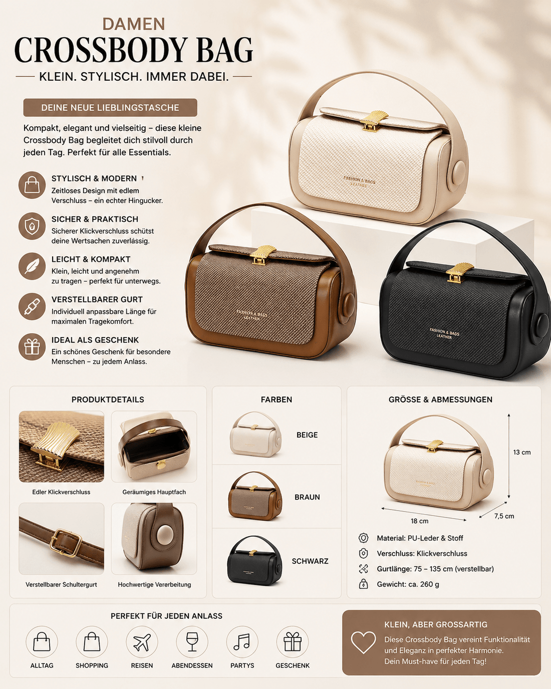 Damen Crossbody Bag Klein Quadratisch – Stylische Umhängetasche {{ DaniFest }}
