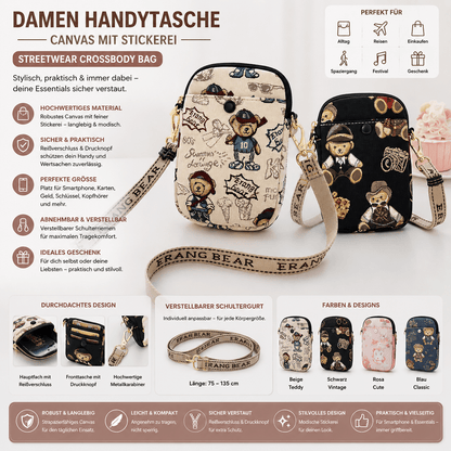 Damen Handytasche Crossbody – Canvas Umhängetasche mit Stickerei, Streetwear Mini Bag {{ DaniFest }}