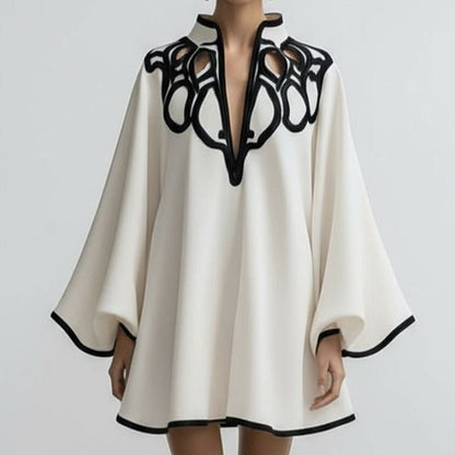 Elegantes, übergroßes Chiffonkleid – Statement-V-Ausschnitt mit fließenden Ärmeln (Luxuriöses Tunikakleid für Damen) {{ DaniFest }}
