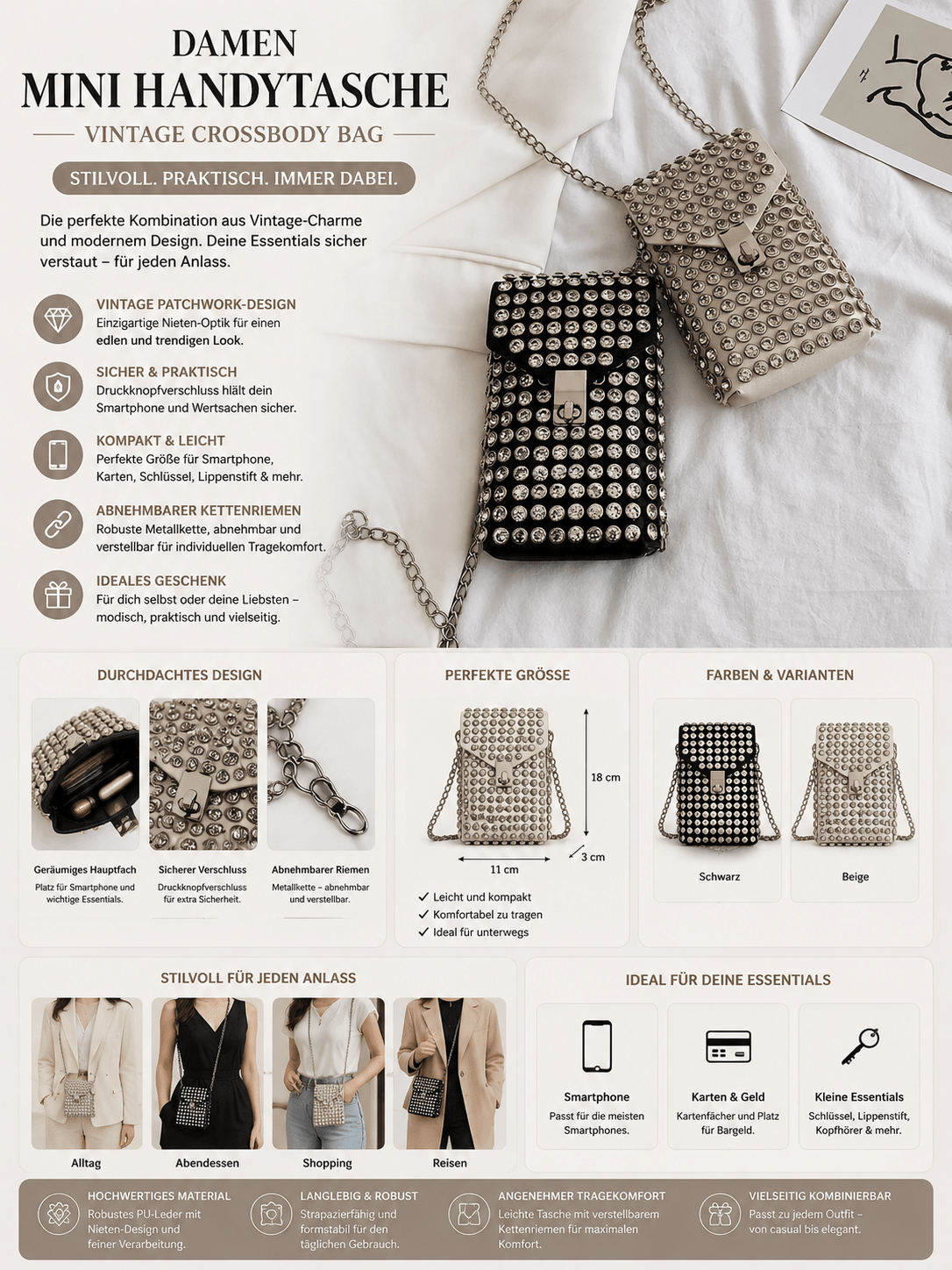 Damen Mini Handytasche Vintage – Patchwork Crossbody Bag, Kleine Umhängetasche Stylisch &amp; Praktisch {{ DaniFest }}