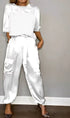 Damen Satin Zweiteiler – Elegantes Set mit Kurzarm-Oberteil & Hose, Glänzend & Bequem {{ DaniFest }}