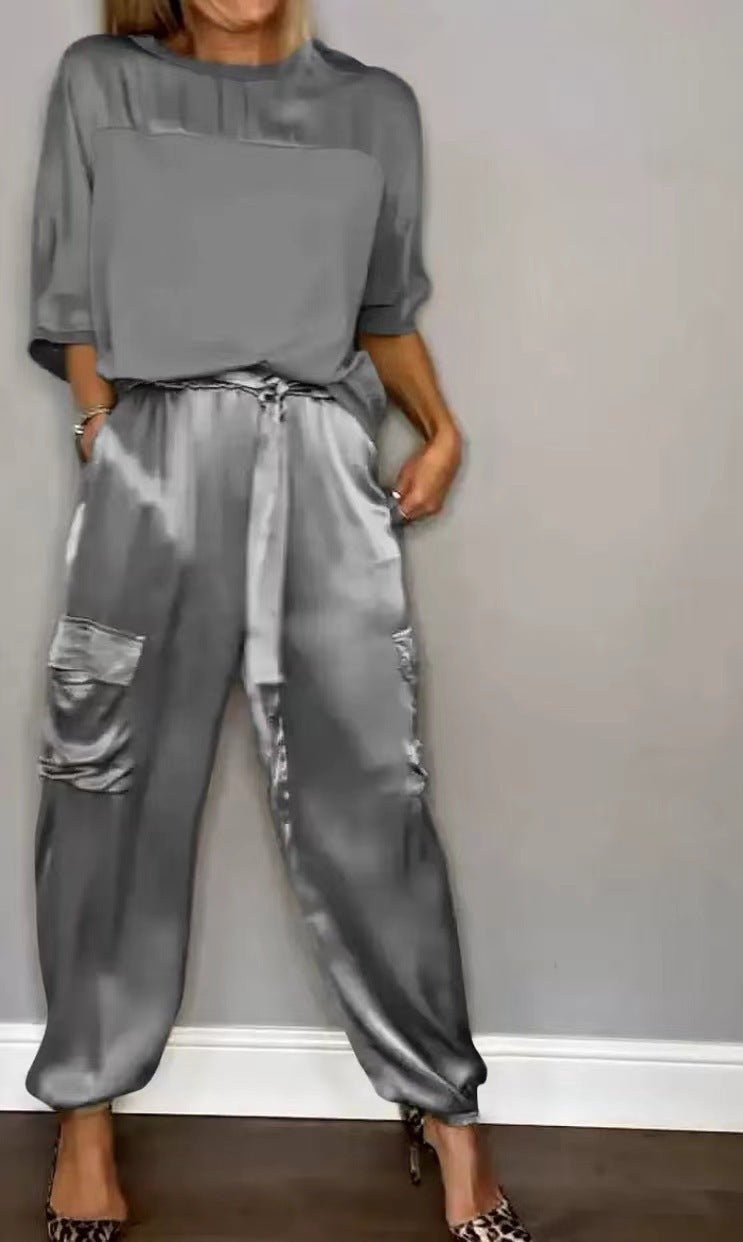 Damen Satin Zweiteiler – Elegantes Set mit Kurzarm-Oberteil &amp; Hose, Glänzend &amp; Bequem {{ DaniFest }}