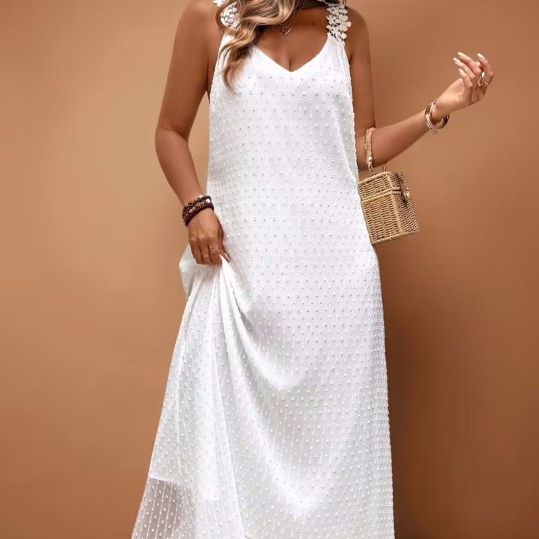 Elegantes Damen Spitzen-Trägerkleid – Ärmellos mit Ajourmuster in Weiß für Große Größen {{ DaniFest }}