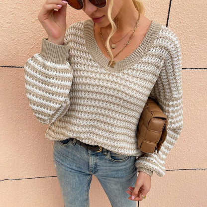 Damen V-Ausschnitt Pullover Gestreift {{ DaniFest }}