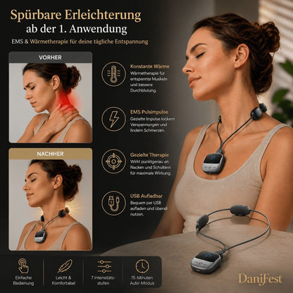 DaniFest Nackenmassagegerät mit EMS-Puls-Technologie und Wärmefunktion zur Entspannung von Nacken und Schultern