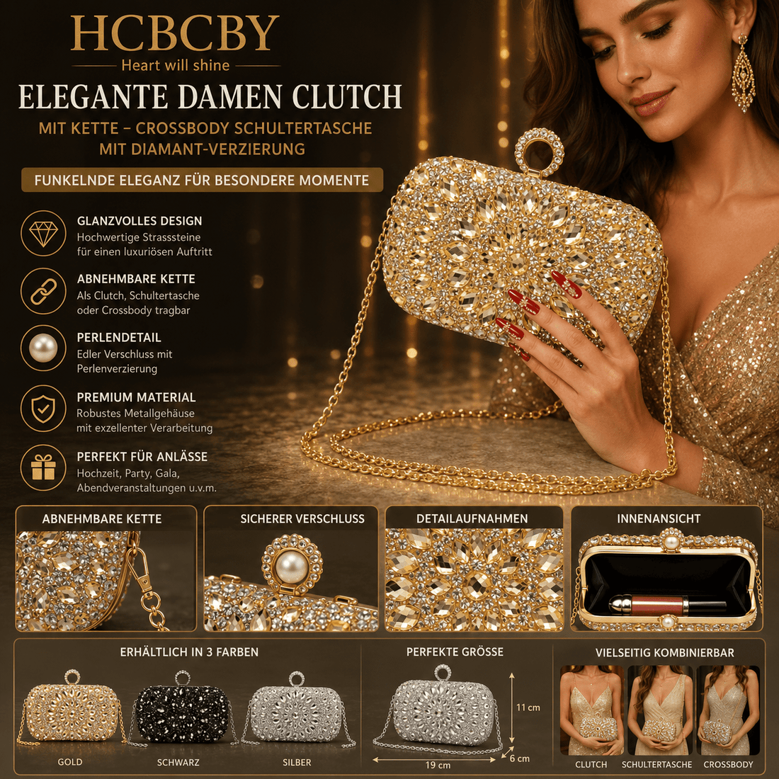 Elegante Damen Clutch mit Kette – Perfekte Crossbody Tasche für Glanzvolle Anlässe {{ DaniFest }}
