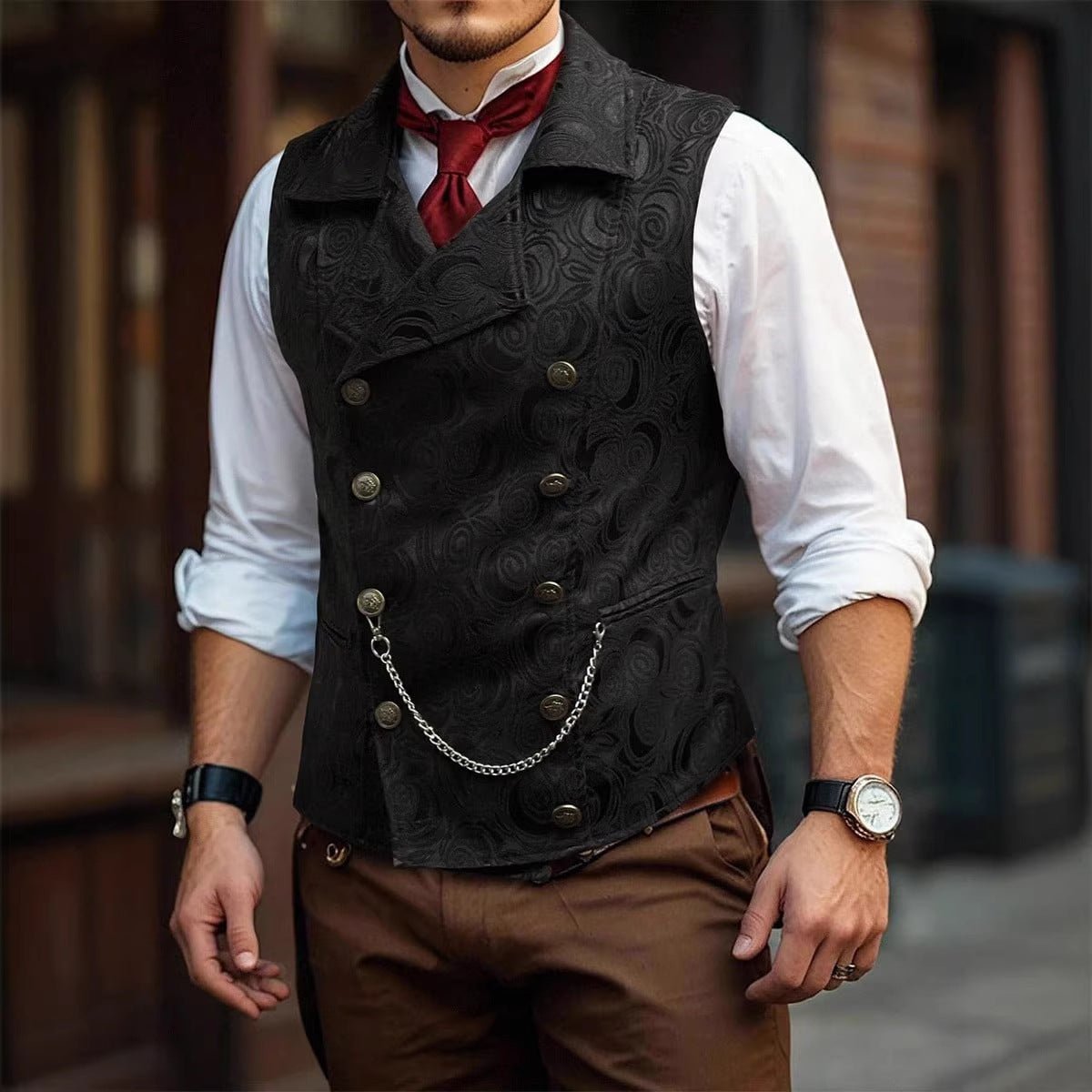 Elegante Herren Anzugweste mit Kette – Zweireihige Business Weste für jeden Anlass {{ DaniFest }}