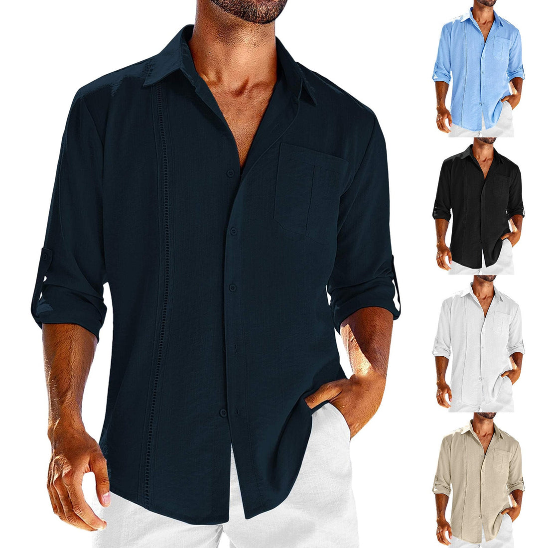 Herren Langarm Hemd Polo-Kragen – Elegantes Freizeithemd mit praktischer Brusttasche {{ DaniFest }}
