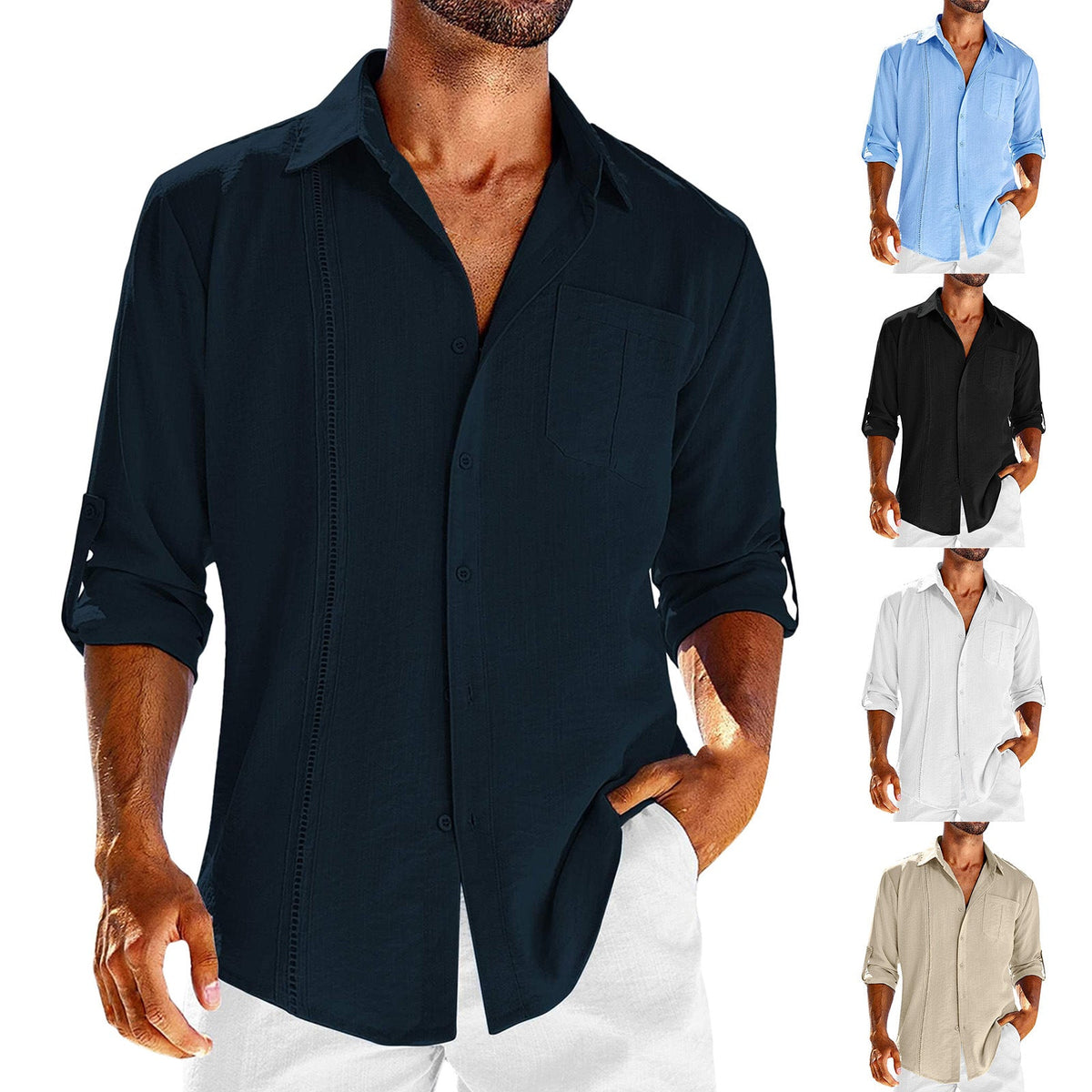 Herren Langarm Hemd Polo-Kragen – Elegantes Freizeithemd mit praktischer Brusttasche {{ DaniFest }}