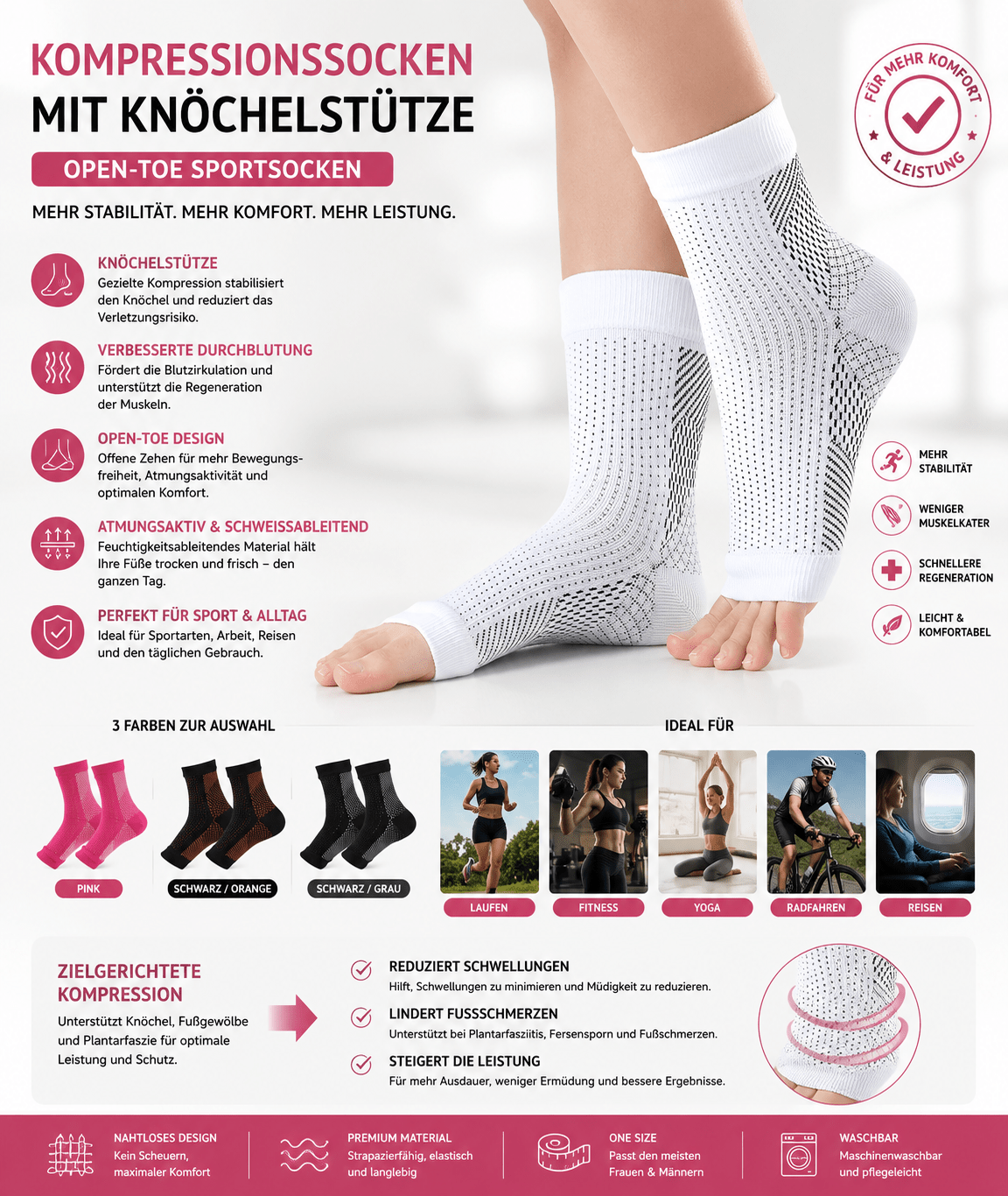 Kompressionssocken Damen &amp; Herren – Sport Socken mit Knöchelstütze, Open-Toe &amp; Atmungsaktiv {{ DaniFest }}